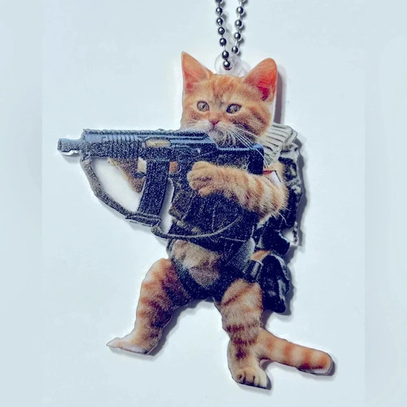 Tactical Cat Acrylic Keychain             😾🔫🪖🔑 - Picture 1 of 5